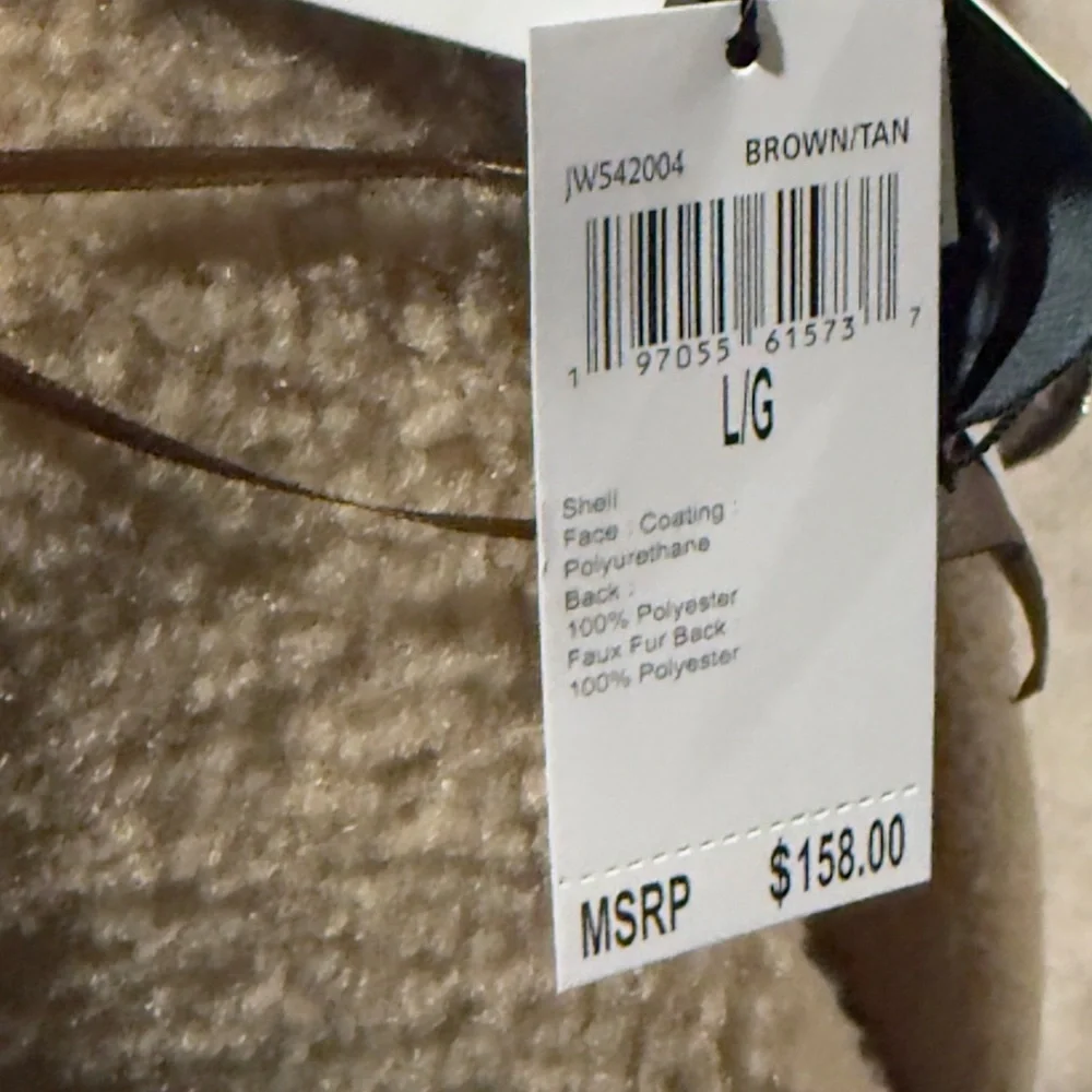 NWT JASON WU Faux Shearling Collar Faux Leather Coat Brown / Tan
